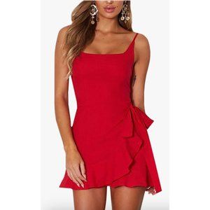 Red Spaghetti Strap Frill Dress